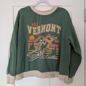 Vermont Green and Cream Women's Sweater Size Large